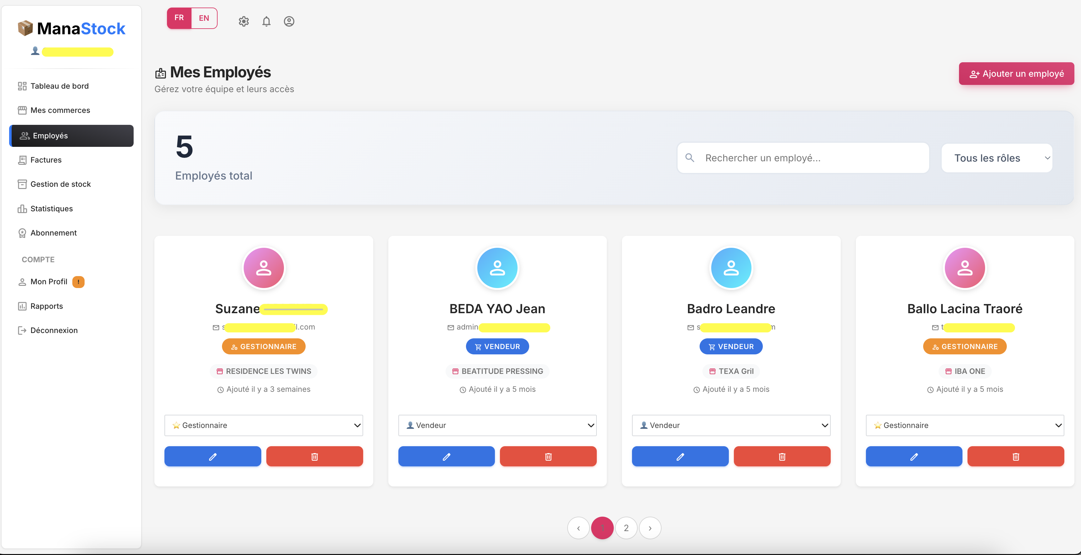 Dashboard des Vendeurs